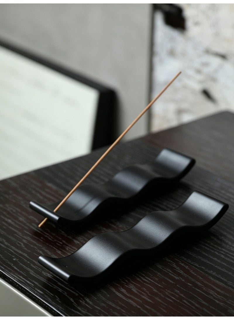 Aromancy Wabi-Sabi Black Ceramic Incense Holder for Sticks, Modern Wave-Shaped Ash Catcher, 17cm Long, Zen Home Decor for Meditation, Yoga, and Arabic Oud Incense - Image 5