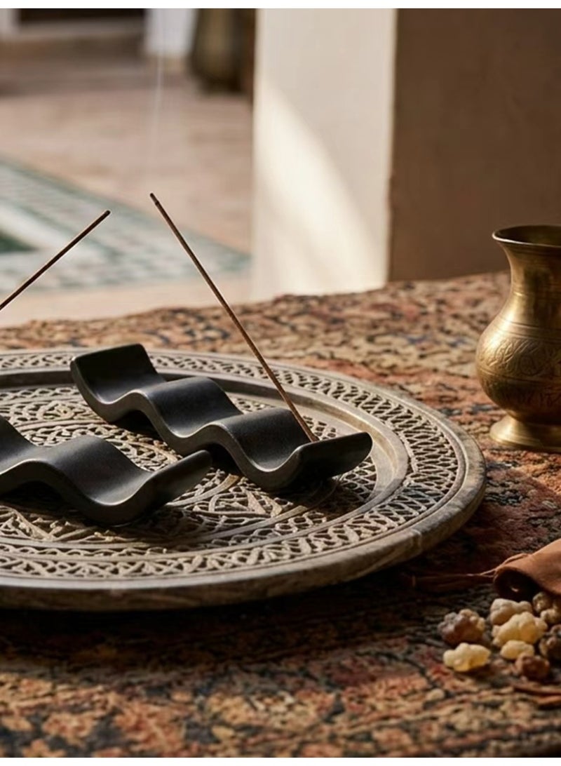 Aromancy Wabi-Sabi Black Ceramic Incense Holder for Sticks, Modern Wave-Shaped Ash Catcher, 17cm Long, Zen Home Decor for Meditation, Yoga, and Arabic Oud Incense - Image 3