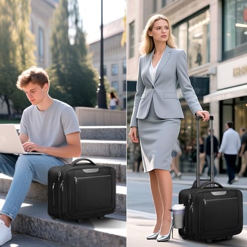 Ytonet Rolling Laptop Bag, Rolling Briefcase for Men Women with Cup Holder, 17.3'' Carry On Water Resistant Laptop Bag with Wheels, Overnight Roller Computer Bag for Work Travel Business College - Image 2
