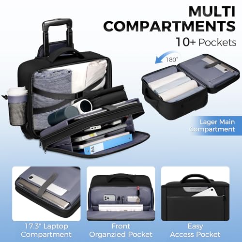 Ytonet Rolling Laptop Bag, Rolling Briefcase for Men Women with Cup Holder, 17.3'' Carry On Water Resistant Laptop Bag with Wheels, Overnight Roller Computer Bag for Work Travel Business College - Image 4