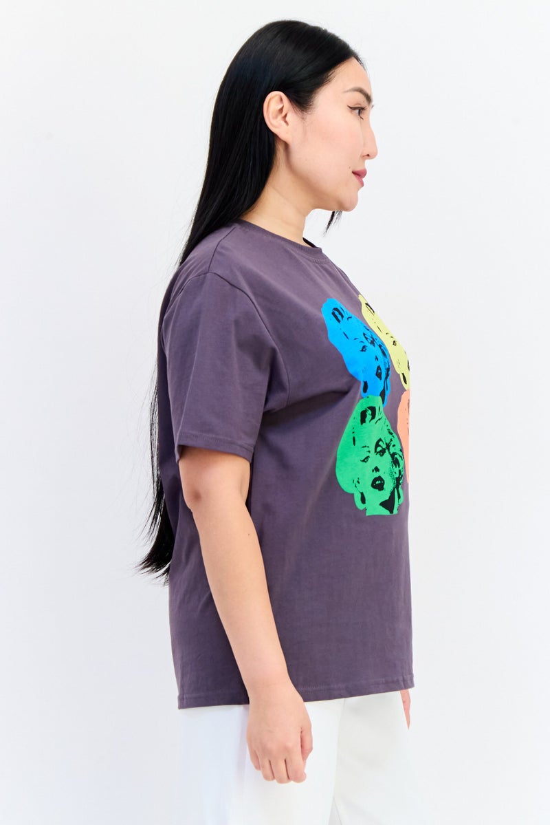 Marilyn Monroe Women Crew Neck Short Sleeves Graphic Print T-Shirt, Purple - Image 2