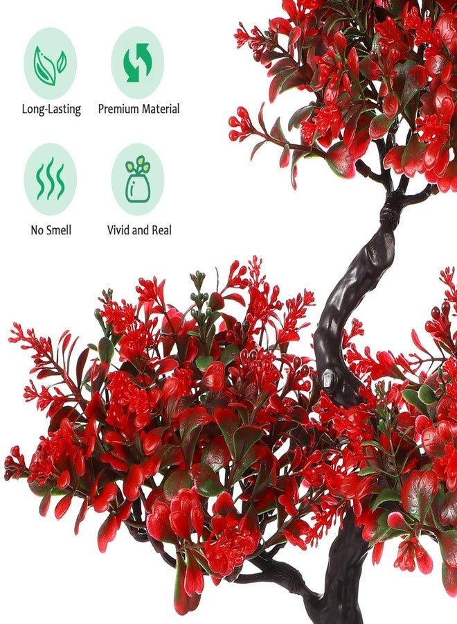 HANABASS Artificial Bonsai Tree Fake Blossom Faux Potted Plant Realistic Red Fake Plant for Indoor Outdoor Garden Home Office Decor Decor Wedding Centerpiece - Image 3