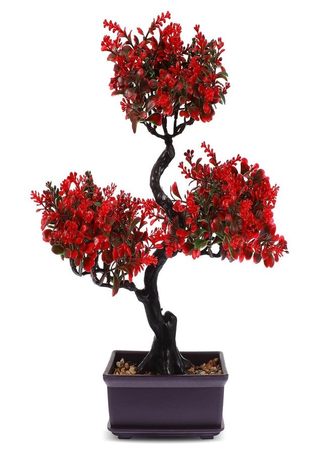HANABASS Artificial Bonsai Tree Fake Blossom Faux Potted Plant Realistic Red Fake Plant for Indoor Outdoor Garden Home Office Decor Decor Wedding Centerpiece - Image 1
