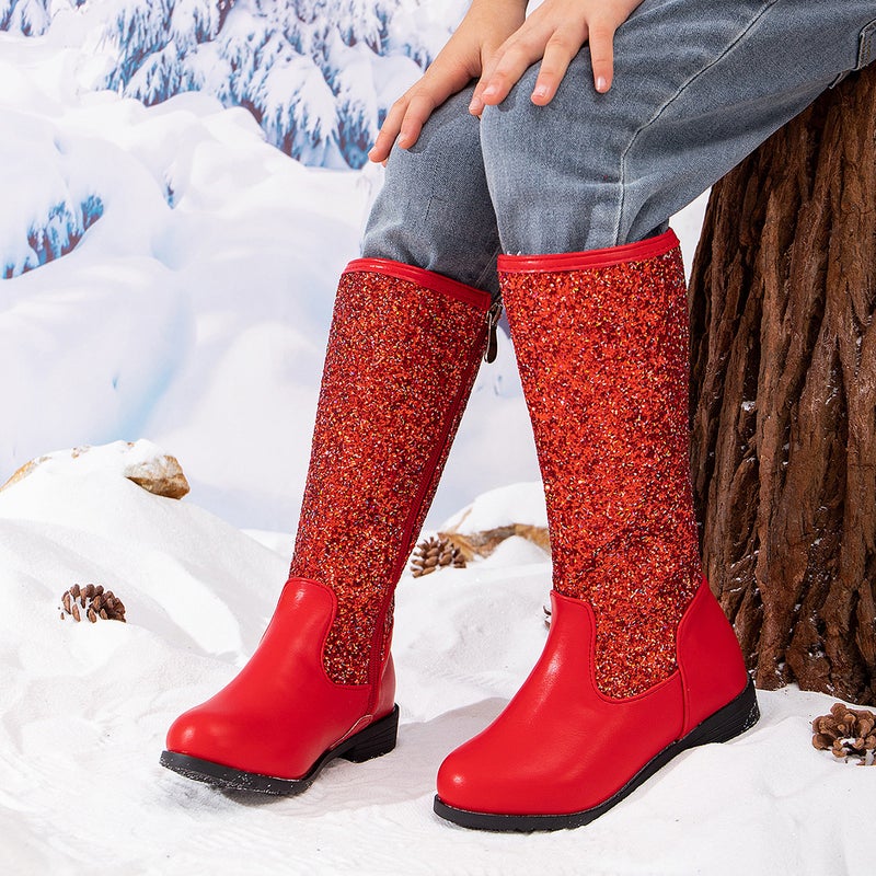 2024 new girls sequined princess boots little girls fleece-lined warm boots soft bottom comfortable high boots knight boots - Image 5