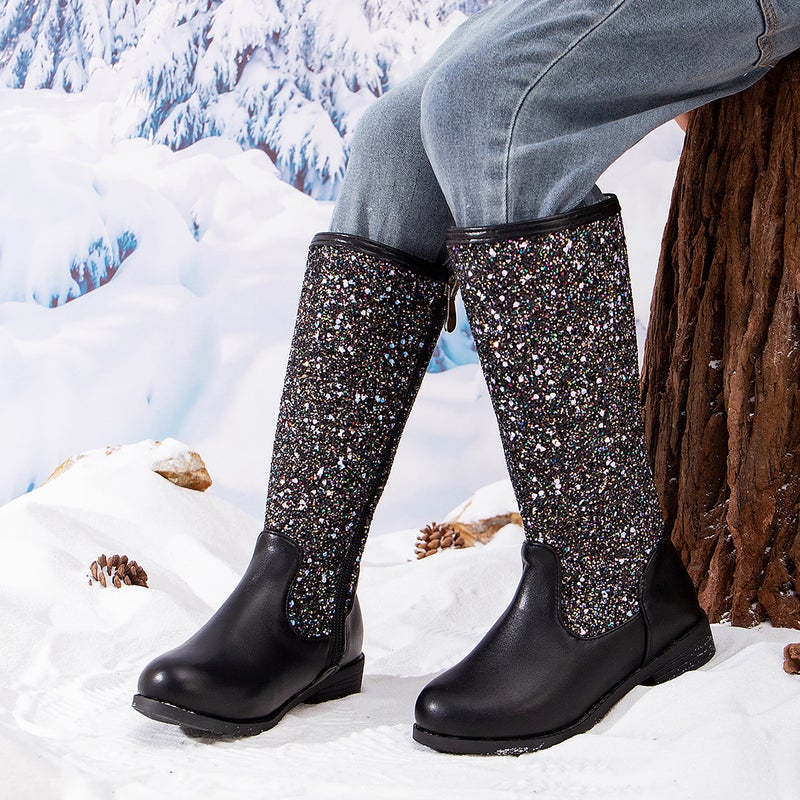 2024 new girls sequined princess boots little girls fleece-lined warm boots soft bottom comfortable high boots knight boots - Image 4