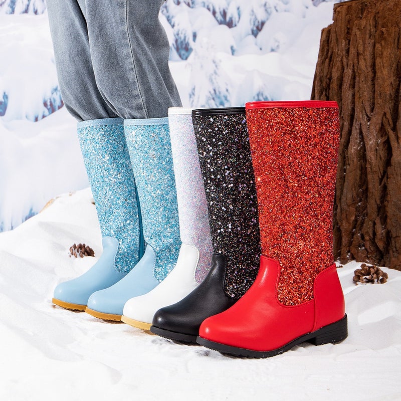 2024 new girls sequined princess boots little girls fleece-lined warm boots soft bottom comfortable high boots knight boots - Image 2