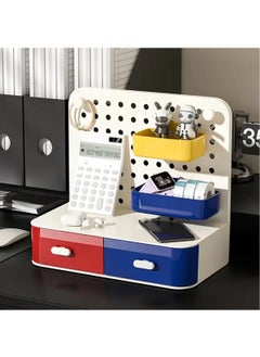 Arabest Modern Bauhaus-Inspired Desk Organizer with Dual Drawers & Pegboard - DIY Customizable Storage Rack, Large Capacity for Office, Vanity, Nightstand - Versatile Countertop Decor  - Image 1