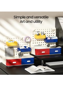 Arabest Modern Bauhaus-Inspired Desk Organizer with Dual Drawers & Pegboard - DIY Customizable Storage Rack, Large Capacity for Office, Vanity, Nightstand - Versatile Countertop Decor  - Image 5