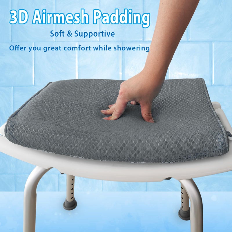 AEROiVi Shower Seat Cushion, Shower Chair Cushion for Transfer Benches in Bathtub, Cushion for Sauna, 3D Mesh Pad with Hook, Slip-Resistant, Design for Elderly, Senior, Handicap Disabled - Image 3