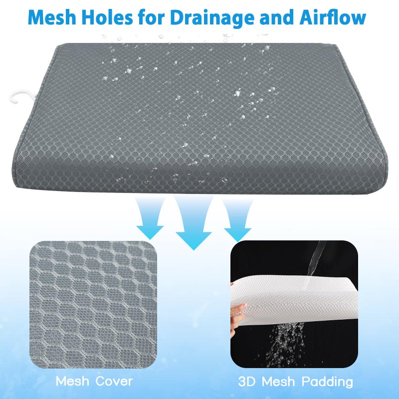 AEROiVi Shower Seat Cushion, Shower Chair Cushion for Transfer Benches in Bathtub, Cushion for Sauna, 3D Mesh Pad with Hook, Slip-Resistant, Design for Elderly, Senior, Handicap Disabled - Image 2