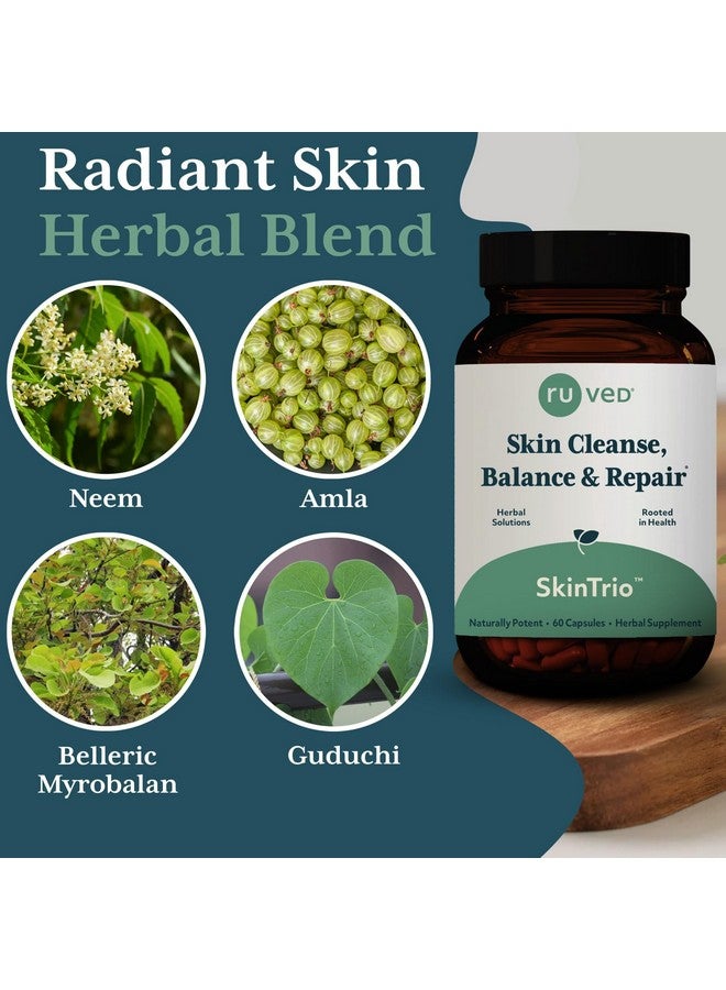 R-U VED ruved SkinTrio - Neem Pills, Neem Supplement, Neem Capsules with Organic Neem Extract & Amla for Acne, Clear Skin Supplement - 60 Vegetarian Capsules (1 Count) - Image 4