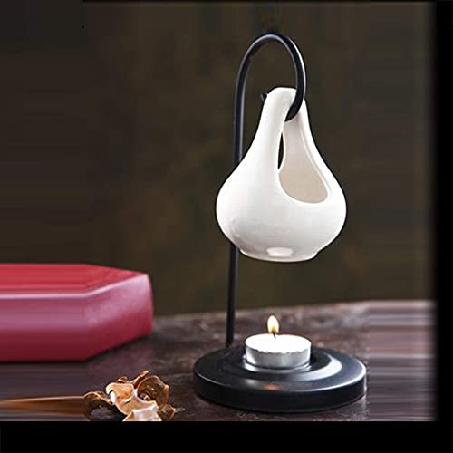 Breezy Aroma Metal & White Hanging Ceramic Tealight Candle Holder Oil Burner - Aroma Lamp - Aroma Diffuser (8 H x 4 W Inch ) - Image 2