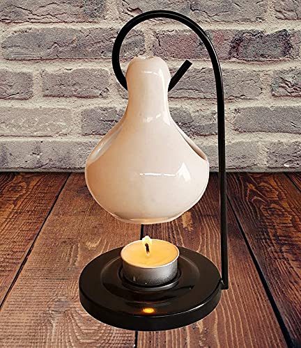 Breezy Aroma Metal & White Hanging Ceramic Tealight Candle Holder Oil Burner - Aroma Lamp - Aroma Diffuser (8 H x 4 W Inch ) - Image 4