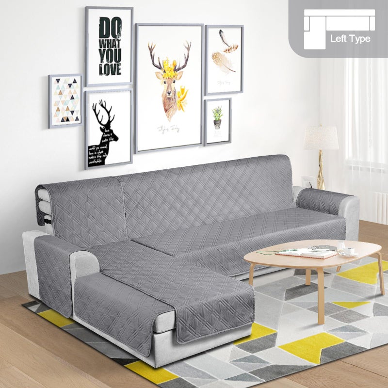 TAOCOCO Waterproof Sectional Couch Covers L Shaped Sofa Covers Chaise Lounge Cover 3pcs Reversible Sofa Covers for Sectional Sofa Pet Kids Furniture Protector with Elastic Straps(Large, Gray) - Image 2