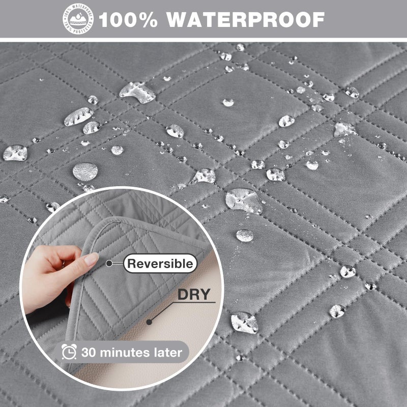 TAOCOCO Waterproof Sectional Couch Covers L Shaped Sofa Covers Chaise Lounge Cover 3pcs Reversible Sofa Covers for Sectional Sofa Pet Kids Furniture Protector with Elastic Straps(Large, Gray) - Image 4