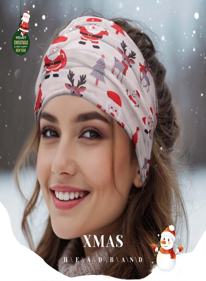 أولباي عصابات رأس أولبي لعيد الميلاد للنساء، عصابات رأس عريضة معقودة، عصابات شعر مرنة مانعة للانزلاق، عصابات رأس حمراء للتمارين الرياضية، أغطية رأس توربان، أوشحة شعر للجري واليوغا، إكسسوارات شعر لعيد الميلاد للنساء (عيد الميلاد B1) - Image 3