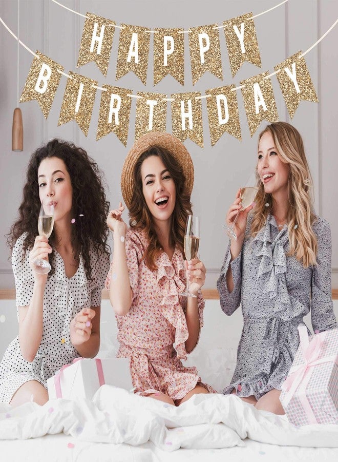 Perfect Occasion Pre-strung Happy Birthday Banner - No DIY - Gold Glitter Birthday Party Banner - Pre-strung Garland on 6 ft Strands - Gold Bday Party Decorations & Decor. Did We Mention No DIY - Image 3