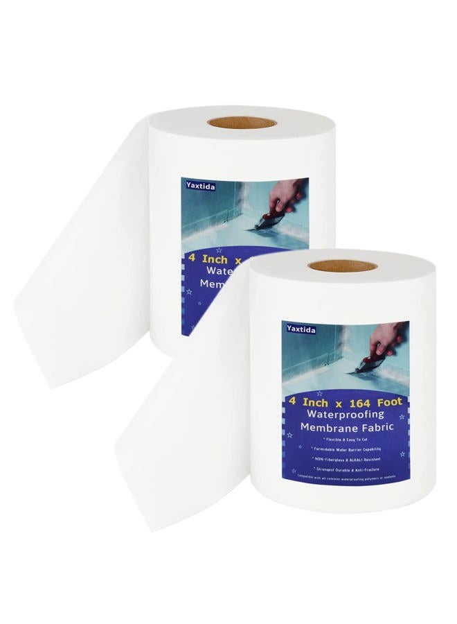 Yaxtida 2 Pack 4 Inches x 164 Feet Waterproofing Membrane Anti Fracture Fabric, Reinforcing Water Barrier Drywall Mesh Tape, Liquid Waterproof Membrane Fiberglass Tape for Shower Wall,Seam - Image 1