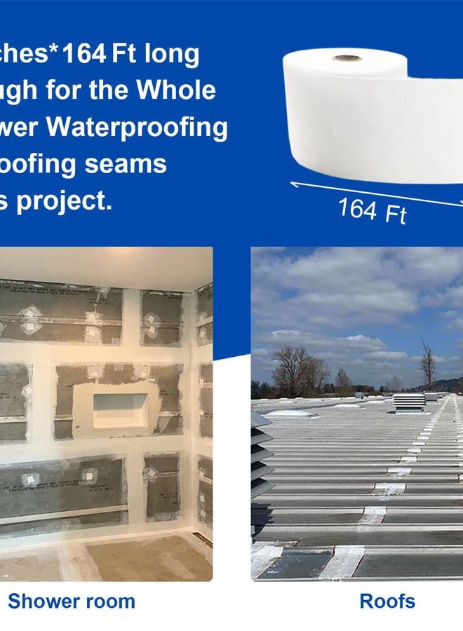 Yaxtida 2 Pack 4 Inches x 164 Feet Waterproofing Membrane Anti Fracture Fabric, Reinforcing Water Barrier Drywall Mesh Tape, Liquid Waterproof Membrane Fiberglass Tape for Shower Wall,Seam - Image 2