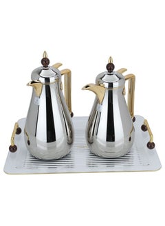 Alsaif Gallery Crystal Silver With Gold Acrylic Tray And Brown Ball Set Of 2 Thermoses  - Image 2