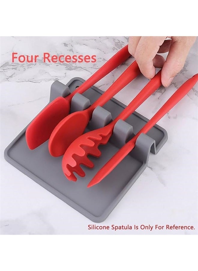 Silicone Utensil Ladle Spoon Holder Grey，Silicone Spoon Rest, BPA-Free Durable Spoon Rest with Drip Pad, Heat-Resistant Kitchen Spoon Holder (Gray)（13.5*13.5*3.8cm）  - Image 5