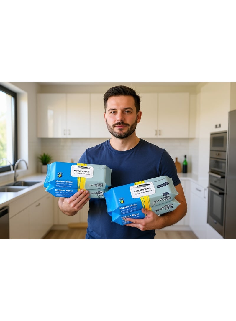 عبوة من 3 مناديل مطبخ برائحة الليمون، لتنظيف أسطح المطبخ والثلاجة والموقد والميكروويف، 240 منديل تنظيف متعدد الأغراض - Image 4