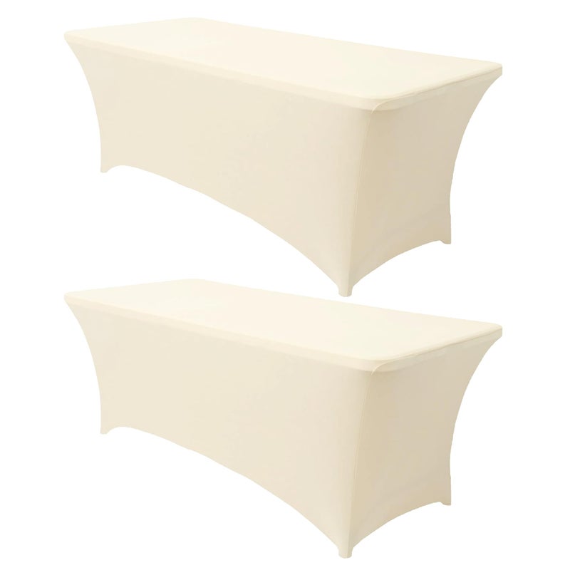 Obstal Obstal 4Ft Stretch Spandex Table Cover for Standard Folding Tables - 2 Pack Universal Rectangular Fitted Tablecloth for Party  Banquet  Events  Trade Show (Cream  48L x 24W x 30H Inches)  - Image 1