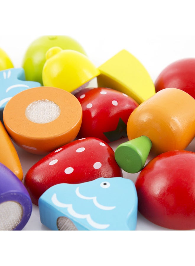 Children's Early Education Play House Velcro Wooden Fruit And Vegetable Cutting And Watching Music Barrel Baby Educational Toys-Color:Bucket Fruit Cut To See - Image 4