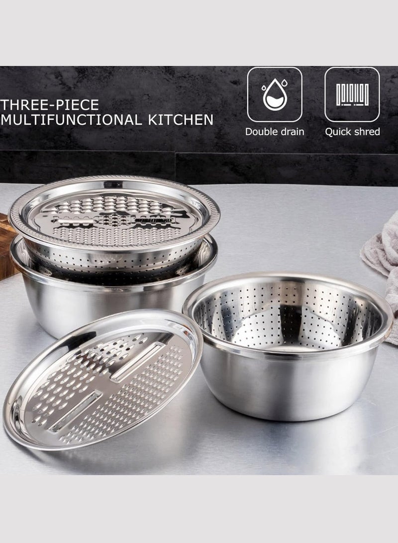 Stainless Steel Salad Chopper Bowl, Multipurpose Grater Strainer for kitchen, Sieve Washing Basket for Rice, Fruits, Vegetables, Noodles, Pasta, and Beans - Image 1