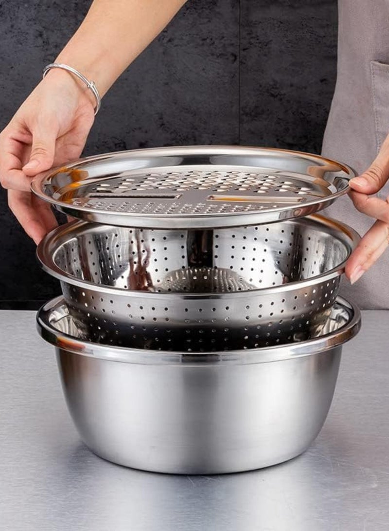 Stainless Steel Salad Chopper Bowl, Multipurpose Grater Strainer for kitchen, Sieve Washing Basket for Rice, Fruits, Vegetables, Noodles, Pasta, and Beans - Image 4