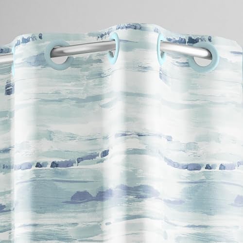 Hookless It's A Snap! Faux Silk Shower Curtain, 3-in-1 Curtain Includes Fabric Shower Curtain with Flex-On Rings & Fabric Liner with Magnets, 71" x 74", Watercolor Print, Blue - Image 2