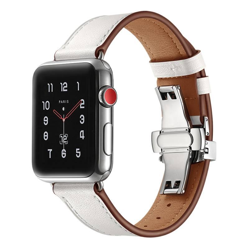 Leather Portable Metal Smartwatch Band for daily smartwatch wear and replacement strap in White Family Use Everyday Use Home Use Travel Use - Image 1
