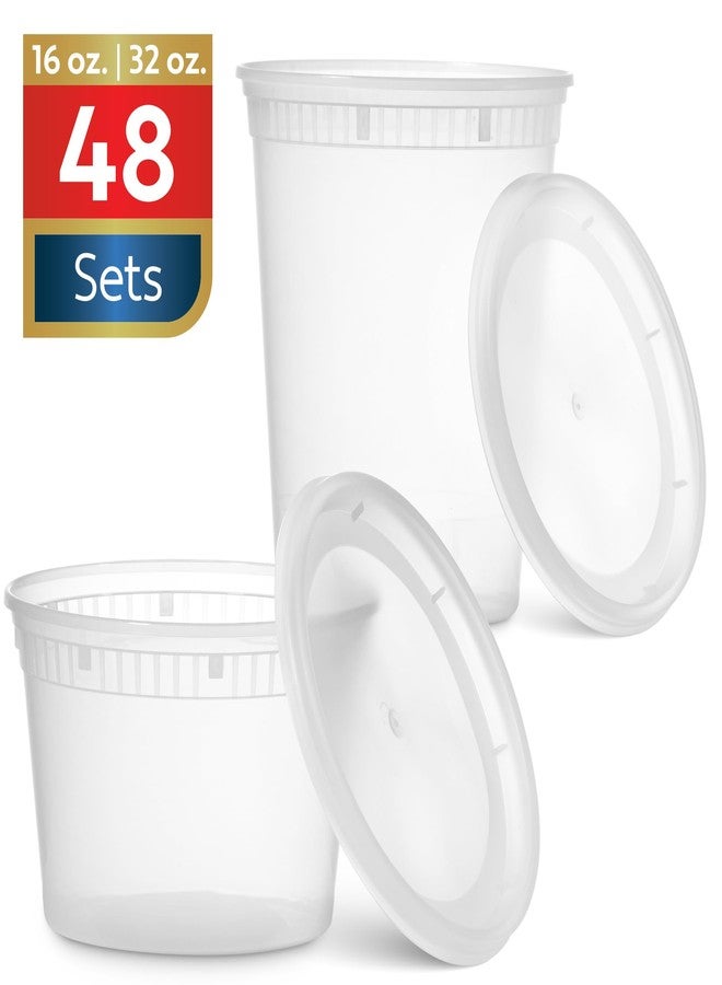 Munfix 48 Pack Plastic Deli Containers with Lids (16, 32 oz 24 Each) - Food Storage Containers with Lids - Clear Disposable Meal Prep Containers, BPA Free, Stackable, Leakproof, Microwave and Freezer Safe - Image 2