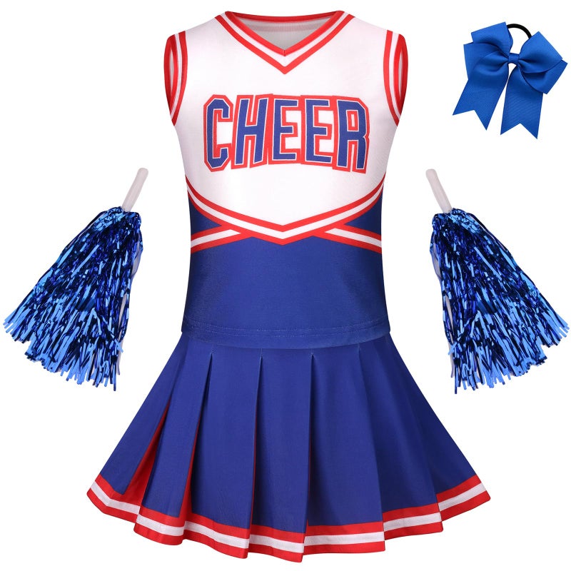 GRAJTCIN Girls Cheerleader Costume Kids Cheer Uniform Cheerleading Outfit Halloween Fancy Dress for 1012 Years 150 Blue