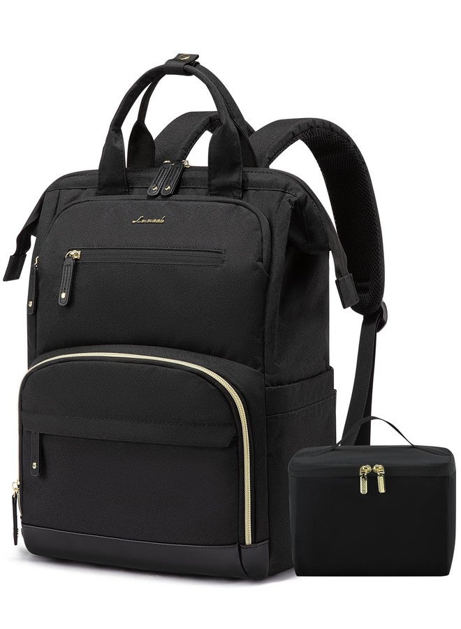 LOVEVOOK Lunch Backpack for Women, Laptop Bag with Insulated Cooler Lunch Box, Teacher Nurse Work Backpack for Camping Picnic, Black, 15.6 Inch, Modern - Image 1