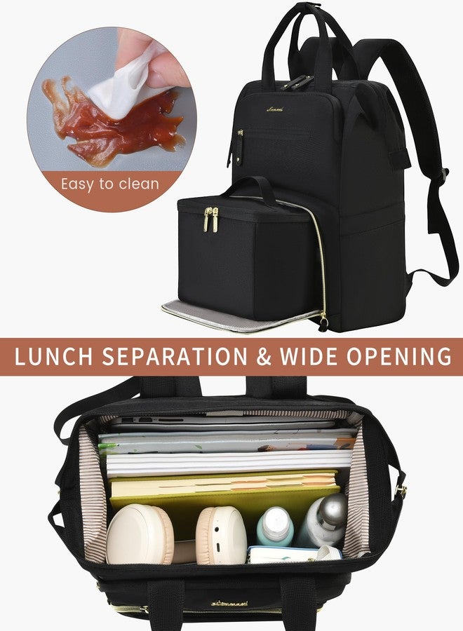 LOVEVOOK Lunch Backpack for Women, Laptop Bag with Insulated Cooler Lunch Box, Teacher Nurse Work Backpack for Camping Picnic, Black, 15.6 Inch, Modern - Image 2