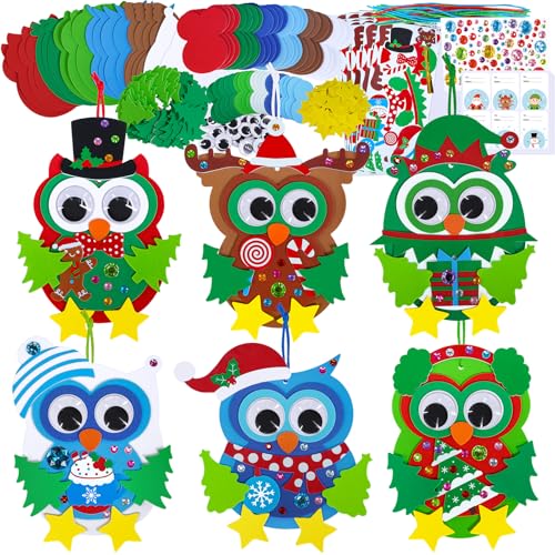 Winlyn 24 Sets Christmas Craft Kits Winter Crafts DIY Christmas Owl Ornaments Decorations Art Sets Foam Owl Christmas Tree Holiday Stickers for Kids Festival Home Classroom Activities Party Favors - Image 1