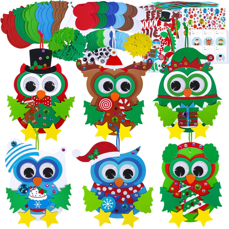 Winlyn 24 Sets Christmas Craft Kits Winter Crafts DIY Christmas Owl Ornaments Decorations Art Sets Foam Owl Christmas Tree Holiday Stickers for Kids Festival Home Classroom Activities Party Favors - Image 3