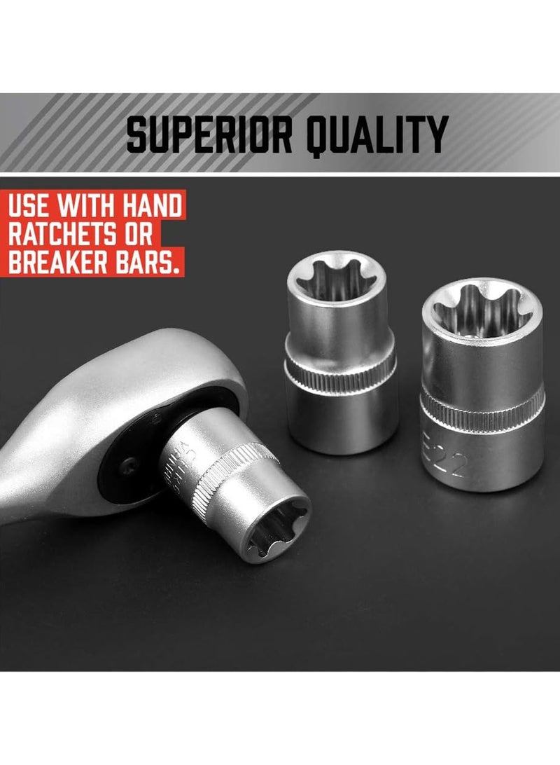 LOOPITYS 14 pieces of 1/4 inch E-type 3/8 external hexagonal plum blossom socket screwdriver, 1/2 large flying star type 6-ring flower socket tool set - Image 5