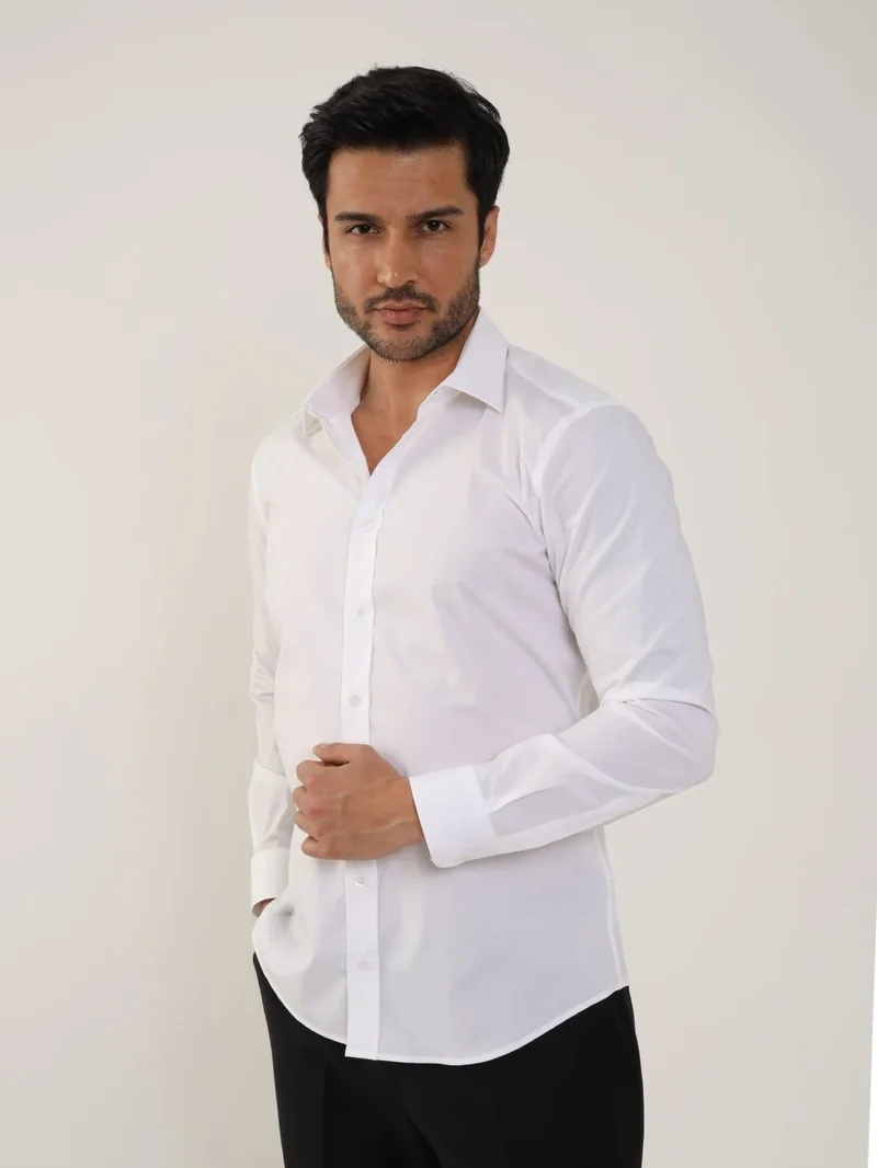 دوفي White Men's Slim Fit Classic Collar Long Sleeve Shirt