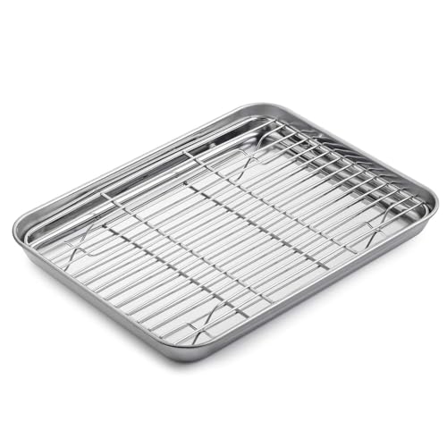 Kruvad Baking Pan and Cooling Rack Set – Stainless Steel Jelly Roll Pan with Nonstick Cooling Racks, Toaster Oven Tray & Rack Set, Half Sheet Metal Baking Tray for Cooking, Roasting, Dishwasher Safe - Image 1