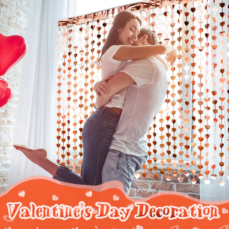 Lounsweer 4 Pcs Valentine Heart Foil Curtain Rose Gold Heart Chain Foil Fringe Metallic Tinsel Backdrop Hanging Bachelorette Decorations Tinsel Streamer for Wedding Birthday Bridal Shower - Image 4