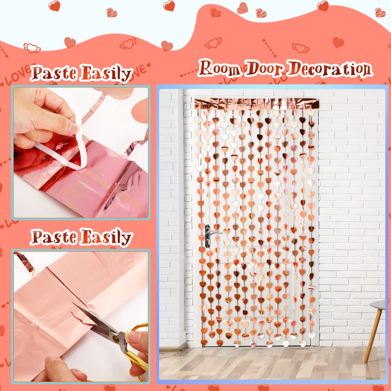 Lounsweer 4 Pcs Valentine Heart Foil Curtain Rose Gold Heart Chain Foil Fringe Metallic Tinsel Backdrop Hanging Bachelorette Decorations Tinsel Streamer for Wedding Birthday Bridal Shower - Image 3