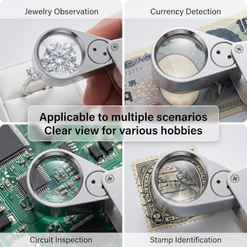 JEYUME 2 Pack 40X Metal Illuminated Jewelry Loop Magnifier, Magnifying Glass with LED Light Pocket Folding Jewelers Loupe for Currency Detecting Jewlers Identifying Type Lupe - Image 4
