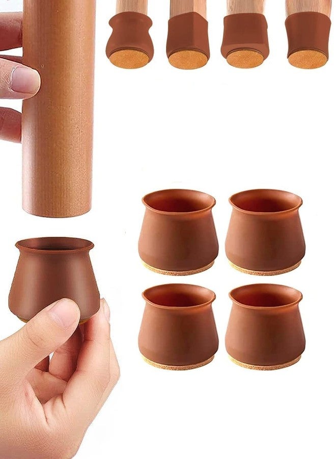 HGC 4 Pcs Silicone Chair Leg Caps with Soft Felt Bottom Furniture Chair Leg Floor Protectors Free Moving Furniture Foot Protection Cover Prevents Scratches and Noise (Brown) - Image 1