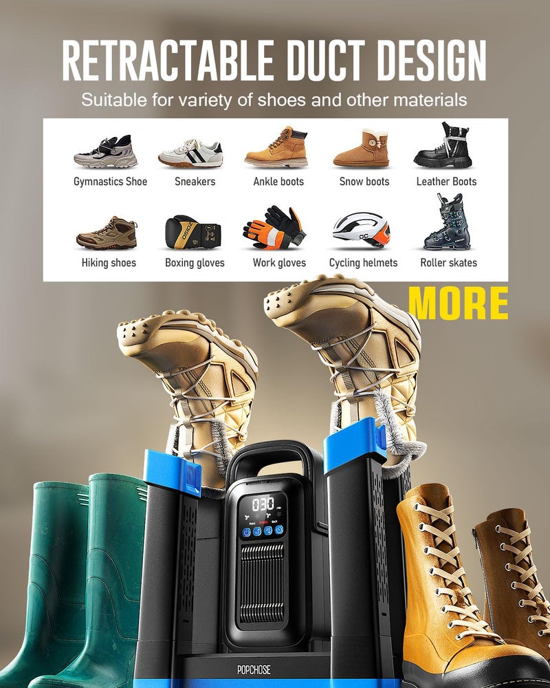 POPCHOSE Heavy-Duty Boot Dryer, Upgraded Shoe Dryer Helps Reduce Odor, Glove & Boot Warmer, Fast 1.5-Hour Drying Dual Dir Duct with Heating Blower, Silent & Adjustable Timer - Image 3