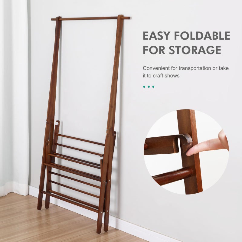 Jotsport Bamboo Clothing Rack Foldable Clothes Hanging Stand with 2 Tier Storage Shelf for Laundry, Guest Room, Apartment, Entryway - Image 4