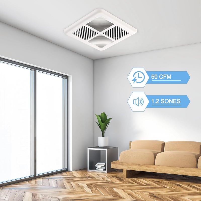 Tech Drive Very Quiet Bathroom Exhaust Fan - 50 CFM, 1.2 Sone, No Attic Access Needed, Energy Star Certified, Easy to Install,3-Inch Duct, Ceiling or Wall Mounted for Bathrooms Up to 55 Sq. Ft, White - Image 3