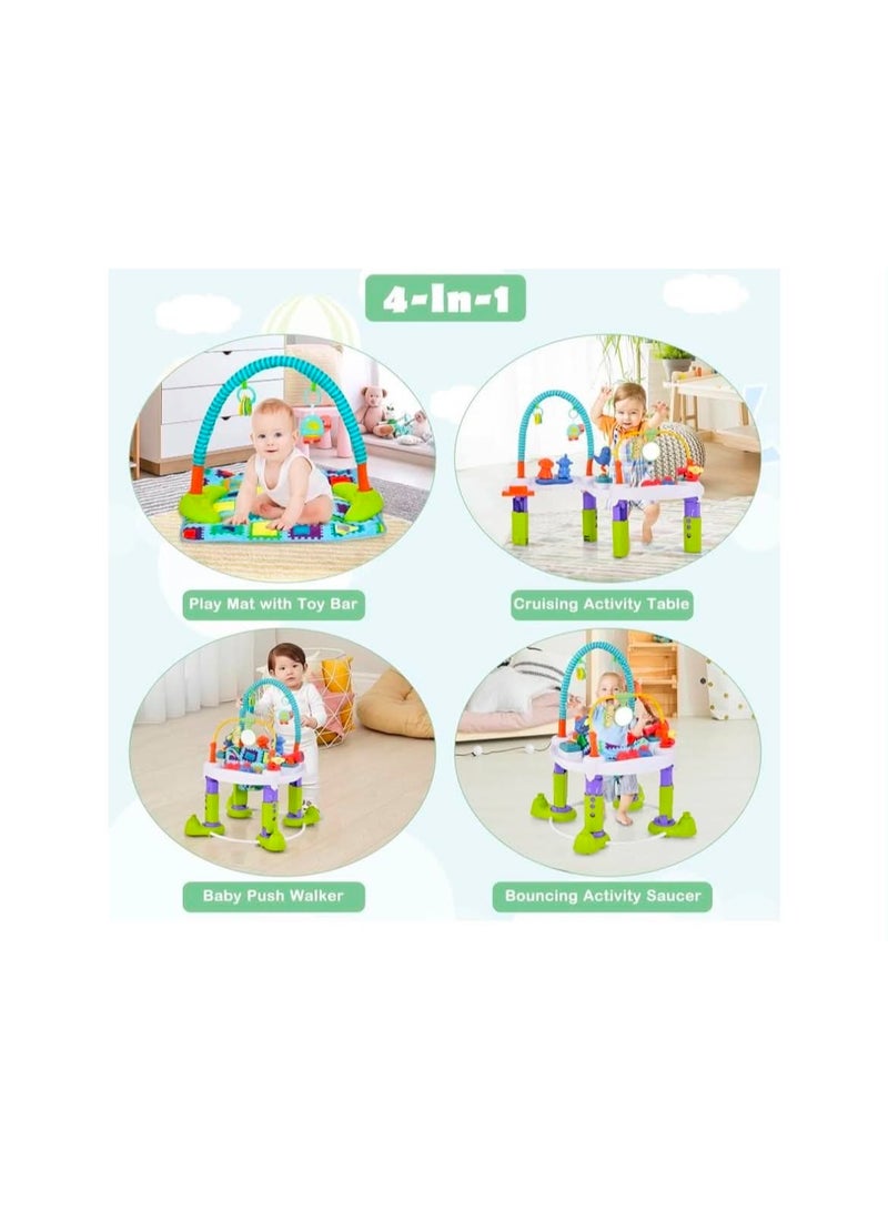 Baby Bouncer Activity Center, 4 in 1 Toddler Bouncing Activity Saucer & Playtime Mat & Activity Table, Toy Rack, 3 Adjustable Heights, Foldable Activity Center for Infant Boys Girls - Image 2