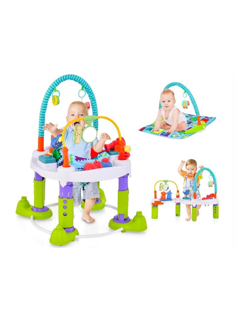 Baby Bouncer Activity Center, 4 in 1 Toddler Bouncing Activity Saucer & Playtime Mat & Activity Table, Toy Rack, 3 Adjustable Heights, Foldable Activity Center for Infant Boys Girls - Image 1